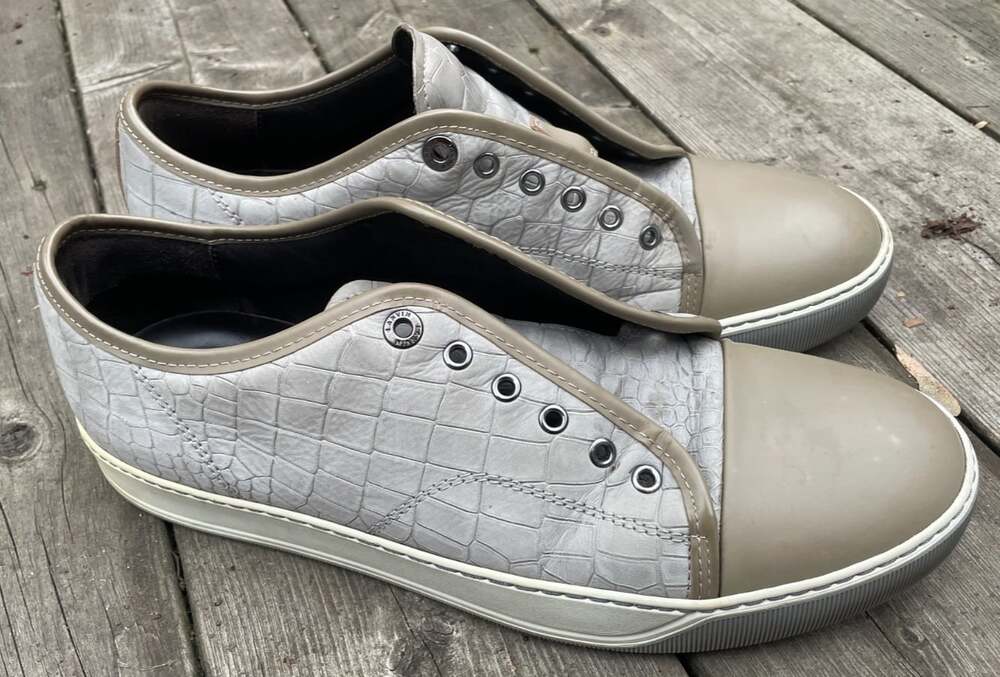 Lanvin Grey Calfskin Crocodile Effect Men's Leather Sneakers Size 9